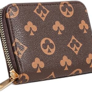 Brown and Tan Patterned Zip Card Holder Wallet